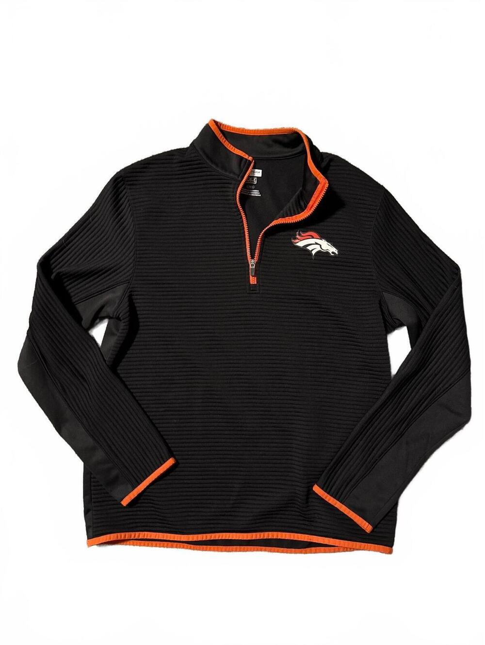 Denver Broncos Black and Orange 1/4 Zip Pullover Sweatshirt Size L/G